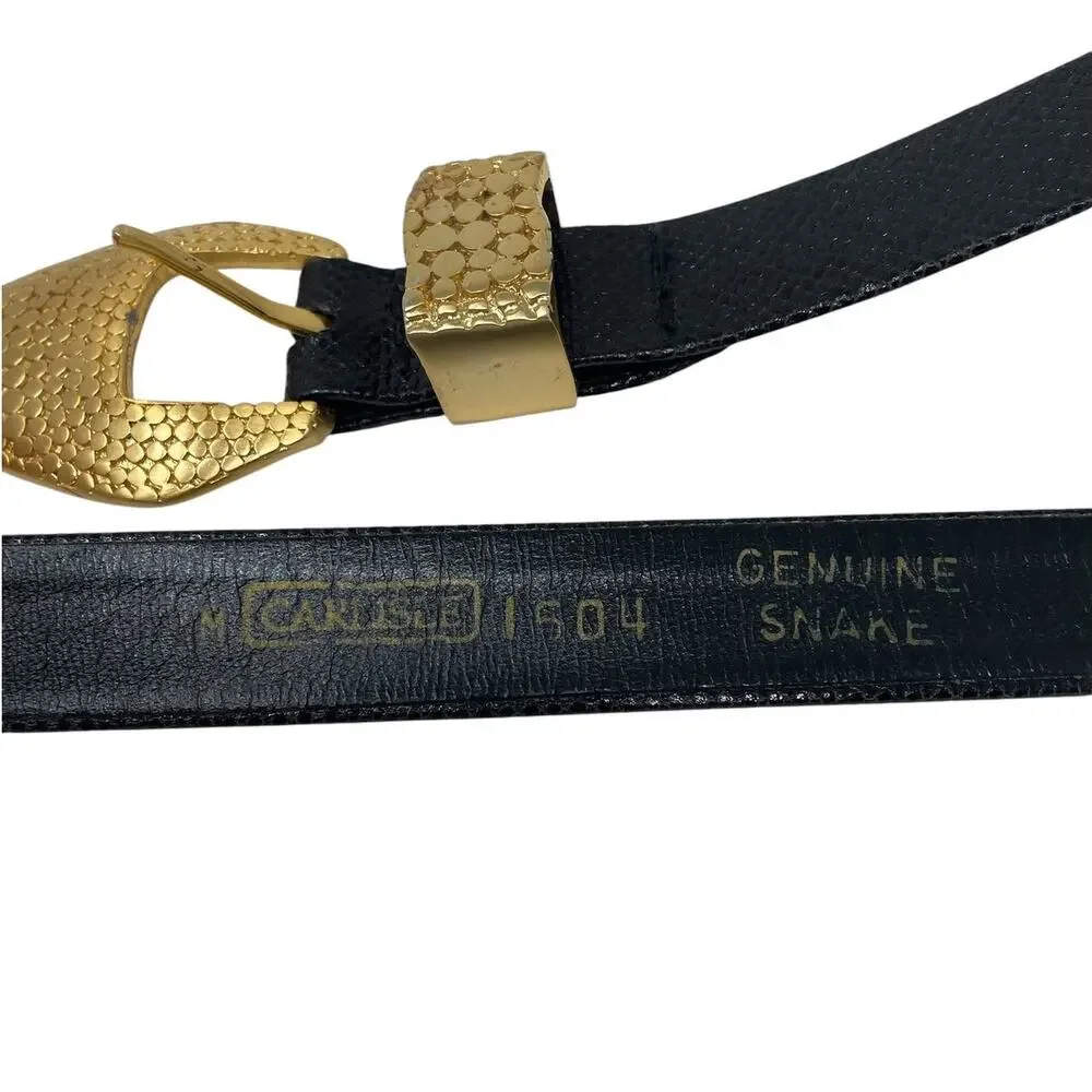Vtg Carlisle Genuine Snake Skin Belt Gold Tone Buckle M Old Money Chic Quiet Lux